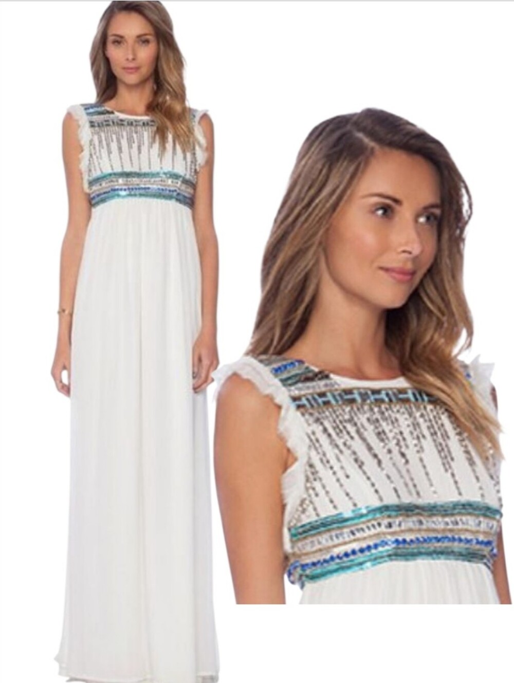 Tularosa x Revolve Stella Beaded Rhinestone Ivory Maxi Dress White S